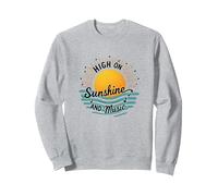 Impression High on Sunshine and Music Summer Vibes Sweatshirt, Unisexe pour Adultes, Gris Chiné, M