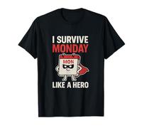 Impression Humoristique « I Survive Monday Like a Hero » Rouge et Blanc T-Shirt