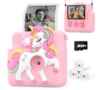 Impression instantanée avec coque en silicone, cadeaux créatifs pour filles de 4 à 12 ans, anniversaire, Noël, appareil photo numérique 1080p avec carte SD de 32 Go - Rose