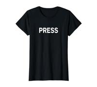 Impression Journaliste sur Le Devant - Inscription Press T-Shirt Graphique avec Valeur, Femme, Noir, L