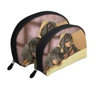 Impression Mignonne de Chien de Deux teckels, Trousse de Maquillage Coquille Femme Petit Porte-Monnaie Trousse de Toilette Trousse à cosmétiques 2 pièces