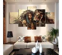 Impression multi-panneaux Amérindiens Femmes Toile 5 pièces Peinture Cheval Mur Art