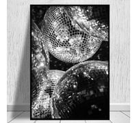 Impression murale de boule disco noire et blanche - Impression vintage en noir et blanc - Poster tendance rétro des années 70 - Affiche esthétique rétro pour fête, bar, chariot - 40,6 x 61 cm - Sans