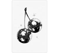 Impression murale disco vintage et funky en noir et blanc - Impression de boules disco rétro tendance - Affiches esthétiques - Impression de cerises disco - Image des années 70 - 40,6 x 61 cm - Sans