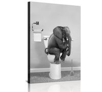 Impression murale en noir et blanc - Impression sur toile pour salle de bain - Motif animal, éléphant, zèbre, pingouins, girafe, animal dans la baignoire - Sans cadre - Singe - 50 x 70 cm - 1 pièce
