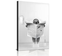 Impression murale en noir et blanc - Impression sur toile pour salle de bain - Motif animal, éléphant, zèbre, pingouins, girafe, animal dans la baignoire - Sans cadre - Singe - 60 x 90 cm - 1 pièce