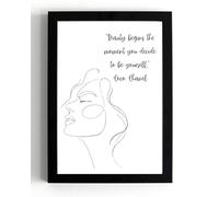 Impression murale encadrée A5 avec citation « Simplistic Beauty Self Respect » Coco Chanel, noir et blanc, convient pour les petits endroits, les études, le bureau à domicile, idée cadeau légère