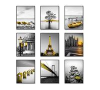 Impression murale moderne en noir et blanc avec accents jaunes, 20,3 x 25,4 cm, sans cadre, tour Eiffel et paysage urbain, affiches de photographie pour décoration d'intérieur