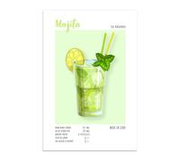 Impression Murale Mojito, Bar à Cocktails, Idée Cadeau Originale, Décoration Maison Salon Bureau Cuisine, Poster sur Papier Glossy Premium. (A3 (29,7 x 42 cm))