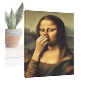 Impression murale parodie classique - Impression murale Mona Lisa Nose Pinch imperméable - Toile originale de style vintage - Poster décoratif sans cadre pour dortoirs, salles de bains, appartements