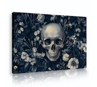Impression murale sur toile crane camomille mystere, Poster botanique sombre style baroque, deco murale unique et inquietante pour maison club bar cadre int. 30x45cm