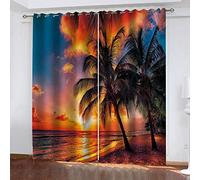 Impression Numérique 3D Rideaux Occultants Paysage Marin Coucher De Soleil Palmier Isolation Thermique Anti-Bruit Rideaux À Oeillets Rideaux Pour Salon Fille Garçon Chambre Pépinière Fenêtre 280 X 25