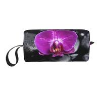 Impression Orchidées sur Pierre Noire, Trousse de Maquillage Trousse à cosmétiques Trousse de Toilette de Voyage Portable Pochette de Maquillage