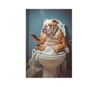 Impression Painting_ Charmant Bulldog sur toile Art - Impression humoristique d'animal de compagnie avec cadre en bois massif - A_hyper-réalistic_digital_painting_of_an_English_Bulldog_sitting-poster