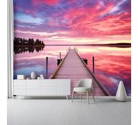Impression photographique non tissée nature effet artistique 3D avec motif de mer, ciel et quai - Décoration murale pour chambre d'enfant, salon, chambre à coucher