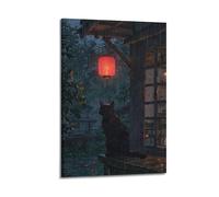 Impression poétique de chat noir sous la pluie, poster mélancolique, impression sur toile, peinture murale artistique moderne à suspendre, 30 x 45 cm