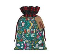 Impression sur le thème de la science de dessin animé de 12,9 x 17,5 cm, sac de Noël avec cordon de serrage, pour anniversaires de Noël, anniversaires, peut contenir des cadeaux