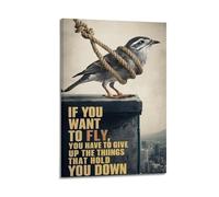 Impression sur le thème des oiseaux avec inscription « If You Want to Fly » - Impression sur toile de motivation - Décoration murale artistique moderne à suspendre - 20 x 30 cm