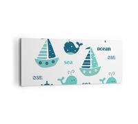 Impression sur Toile 100x40cm Tableaux Baleines navires enfants étoiles de mer