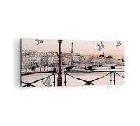 Impression sur Toile 100x40cm Tableaux France pigeon graphiques illustration