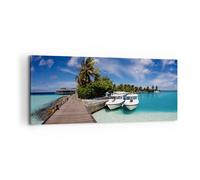 Impression sur Toile 100x40cm Tableaux Île des Maldiviens archipel océan hutte
