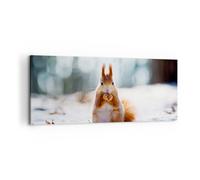 Impression sur Toile 100x40cm Tableaux Image Écureuil hiver neige nourriture