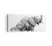 Impression sur Toile 100x40cm Tableaux Image Éléphants Famille Noir Et Blanc