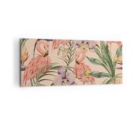 Impression sur Toile 100x40cm Tableaux Image Flamingos Plantes oiseaux exotiques
