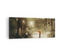 Impression sur Toile 100x40cm Tableaux Image illustration désastre Rue Pluie