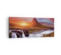 Impression sur Toile 100x40cm Tableaux Image Kirkjufell Chute D'Eau Montagne