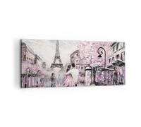 Impression sur Toile 100x40cm Tableaux Image Paris Chemin Illustration eiffle