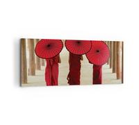 Impression sur Toile 100x40cm Tableaux Image Photo Bhoutan Parapluie Rouge