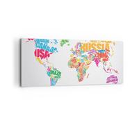 Impression sur Toile 100x40cm Tableaux Image Photo Carte Mots Monde Géographie