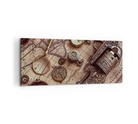 Impression sur Toile 100x40cm Tableaux Image Photo Cartographie Vintage Boussole