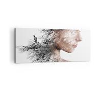 Impression sur Toile 100x40cm Tableaux Image Photo Femme Double Exposition