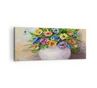 Impression sur Toile 100x40cm Tableaux Image Photo Fleurs Bouquet Vase coloré