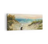 Impression sur Toile 100x40cm Tableaux Image Photo Impressionnisme Mouettes Côte