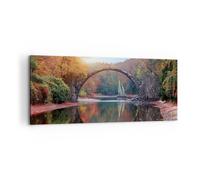 Impression sur Toile 100x40cm Tableaux Image Photo Jardin Rhododendrons Pont