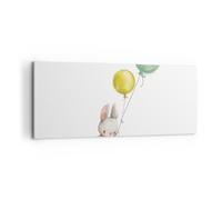 Impression sur Toile 100x40cm Tableaux Image Photo Lapin Ballons Pour Enfants