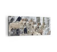 Impression sur Toile 100x40cm Tableaux Image Photo Meute Loups Hiver Decoration