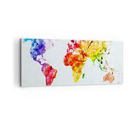 Impression sur Toile 100x40cm Tableaux Image Photo Monde Carte Coloré continents
