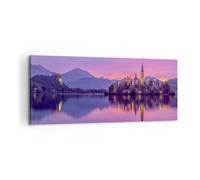Impression sur Toile 100x40cm Tableaux Image Photo Paysage Montagne Lac église