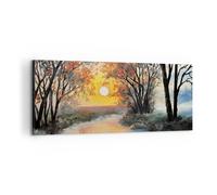 Impression sur Toile 100x40cm Tableaux Image Photo Rivière Soleil Arbres