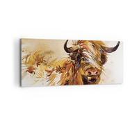 Impression sur Toile 100x40cm Tableaux Image Photo Taureau Scotch Aquarelle