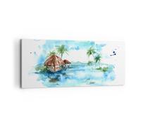 Impression sur Toile 100x40cm Tableaux Image Photo Tropiques eau bungalow rivage