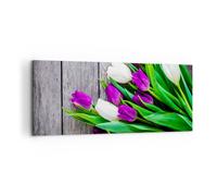 Impression sur Toile 100x40cm Tableaux Image Photo Tulipes bois bouquet fleurs