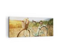 Impression sur Toile 100x40cm Tableaux Image Photo Vélo Prairies Fleurs