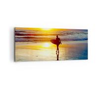 Impression sur Toile 100x40cm Tableaux Surfeur Coucher de soleil Océan planche