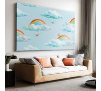 Impression sur Toile 100x50cm, Image sur Toile Affiche Minimaliste Aquarelle Nuages Arc-en-ciel Tableau Decoration Murale Salon Chambre Coucher Salle de Bains Toiles Peinture