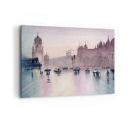Impression sur Toile 100x70cm Tableaux Aquarelle Ville Monuments Historiques